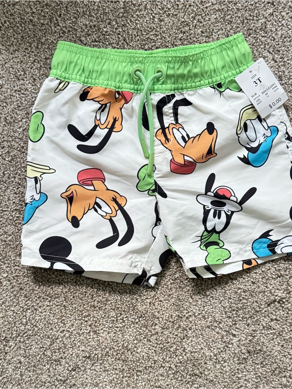 Disney Characters Swim Trunks with Bright Green Waistband